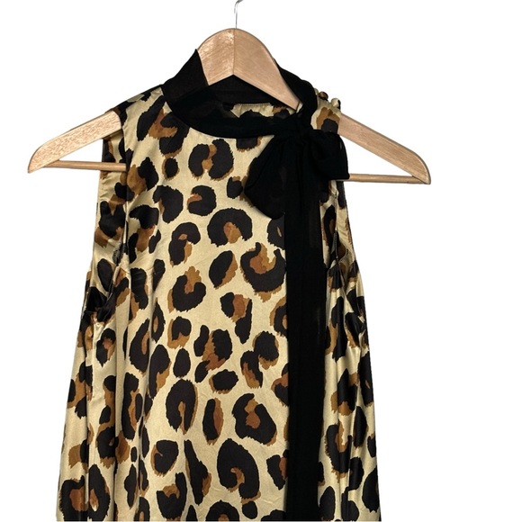 DONNA MORGAN BROWN BLACK LEOPARD PRINT HIGH NECK SILK DRESS 4 - Picture 2 of 7